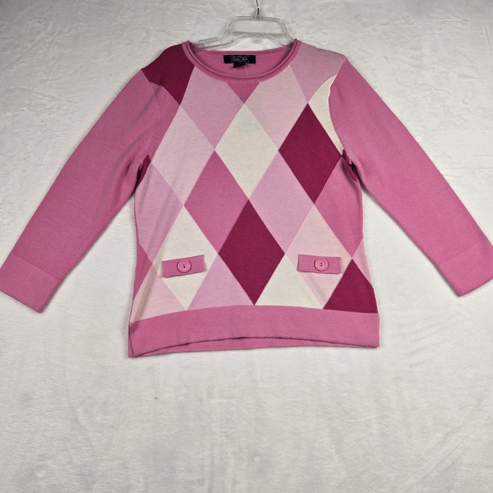 NWT Crystal Kobe Womens‎ Pink Cream Plaid Sweater Size Medium Y2K Preppy
